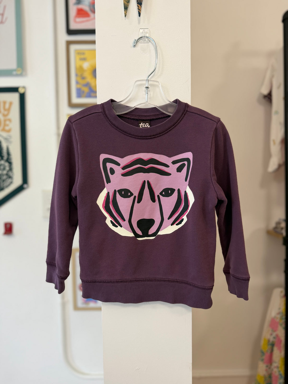 2/2T, Tea Collection, Purple, Tiger face graphic sweatshirt
