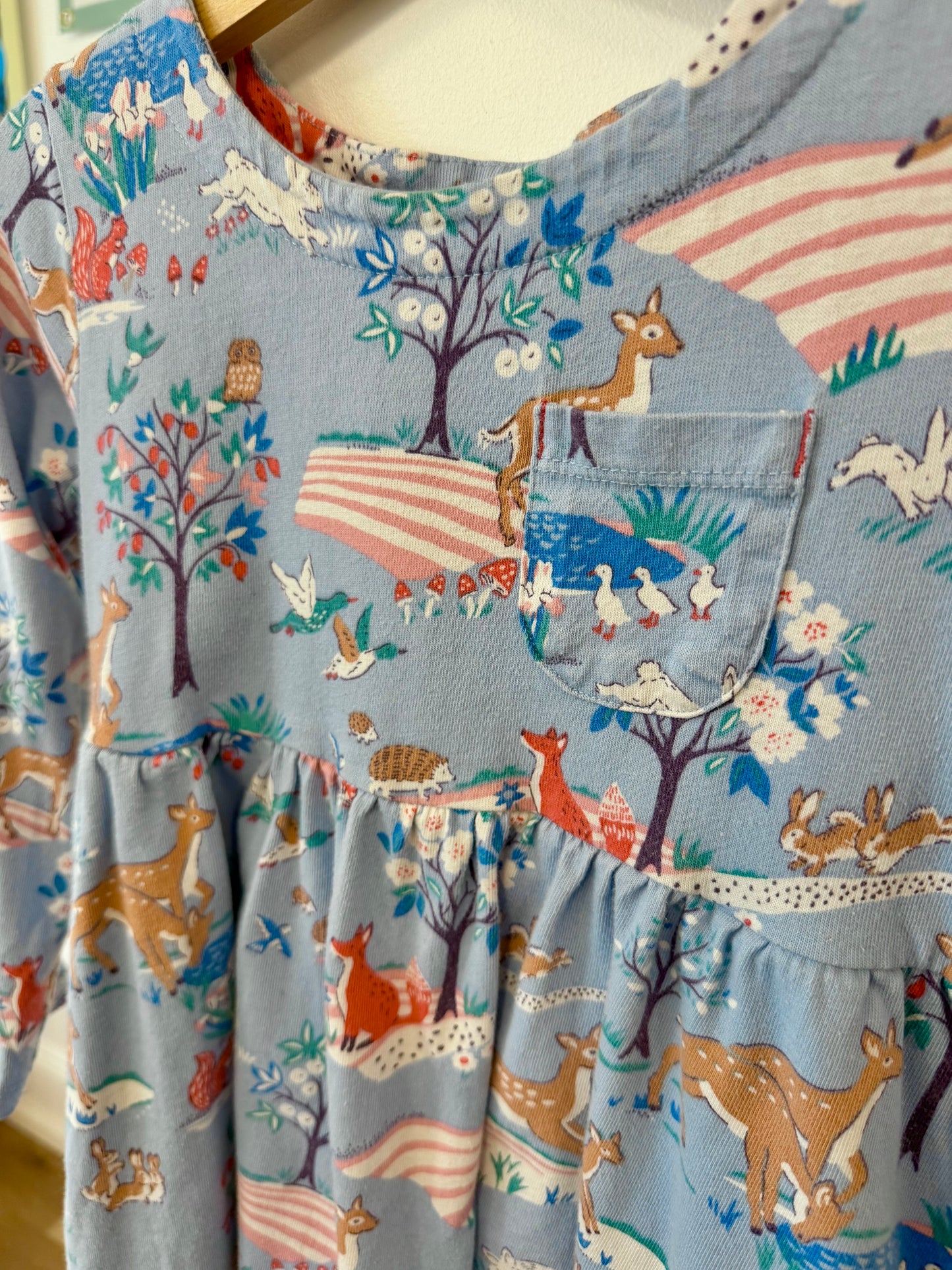 4-5, Boden, Blue, Forest animal long-sleeve t-shirt dress