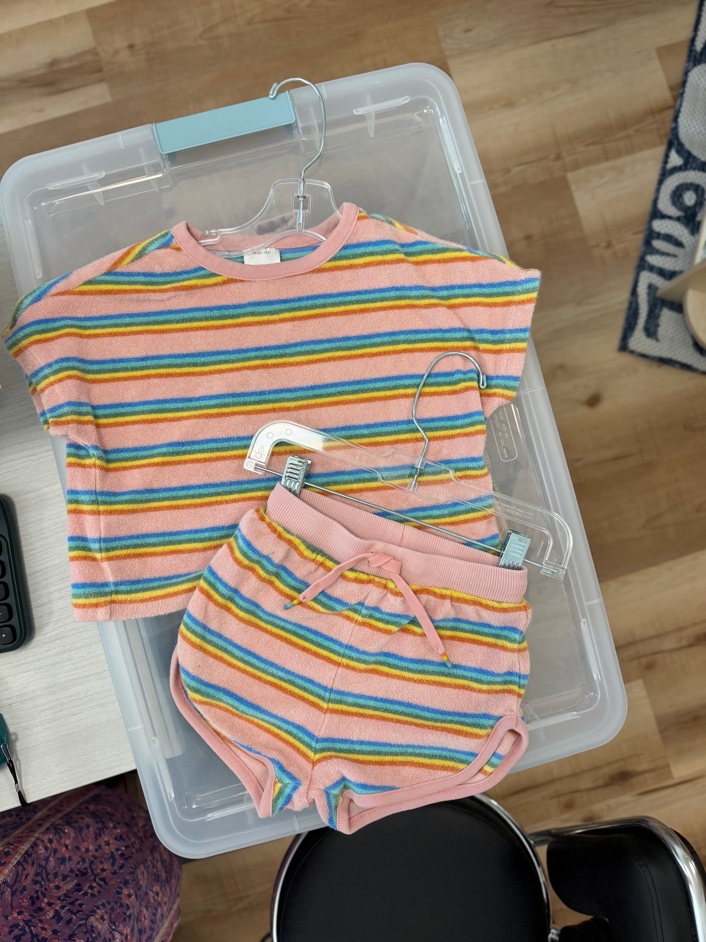 3/3T, Hanna Andersson, Pink, Terry rainbow stripe t-shirt + drawstring shorts SET