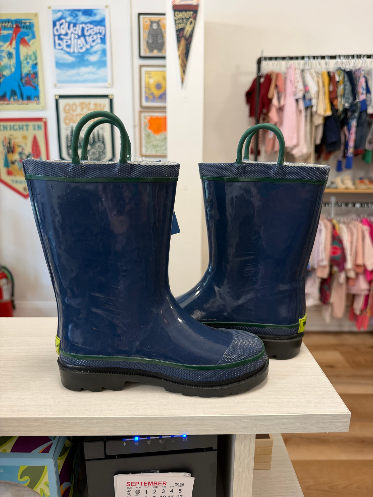 Size 12, Western Chief, Blue, Rain boots, green accents