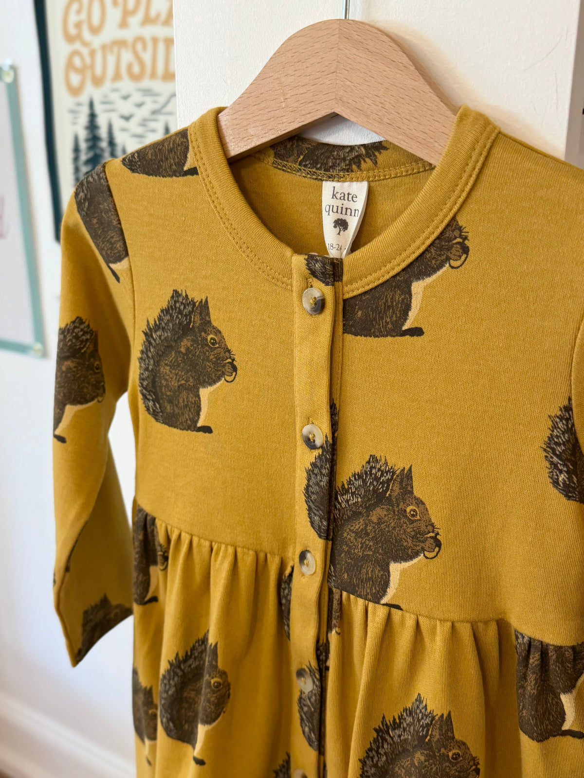 18-24 mo, Kate Quinn, Yellow, NEW w/ tags - Squirrel long-sleeve button-up dress