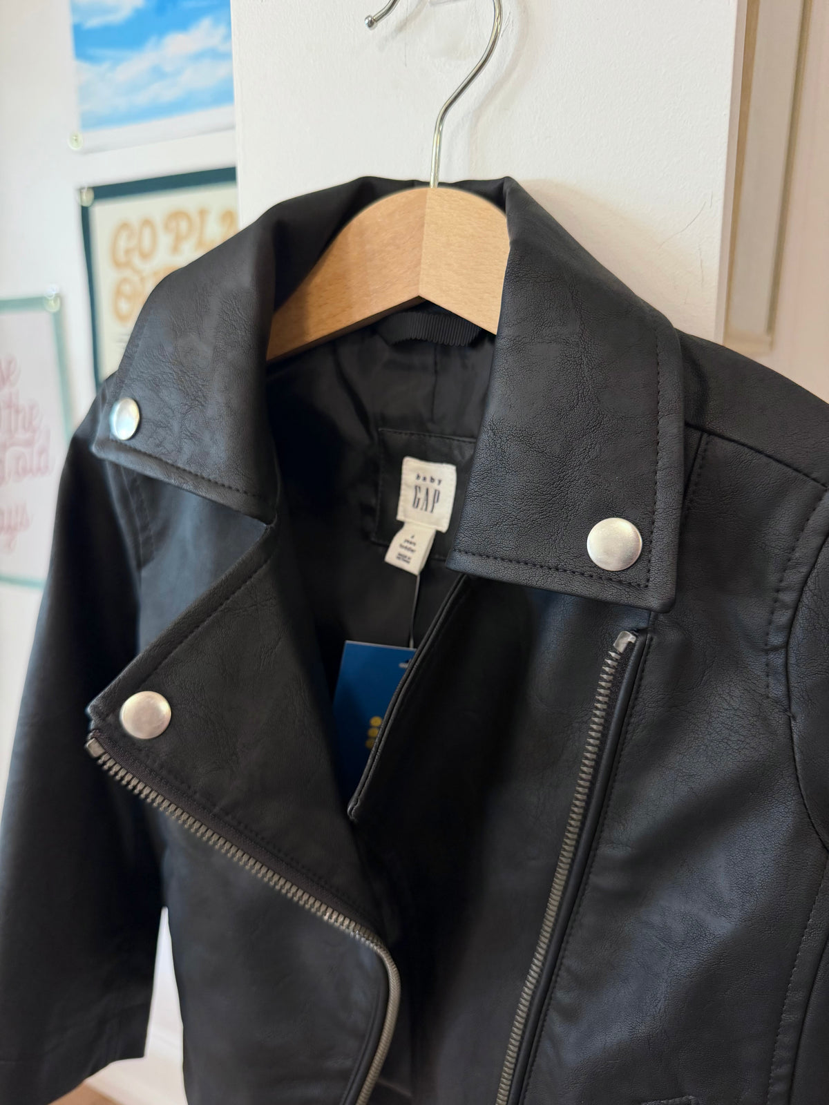 4/4T, babyGap, Black, Faux leather zip moto jacket - NEVER WORN