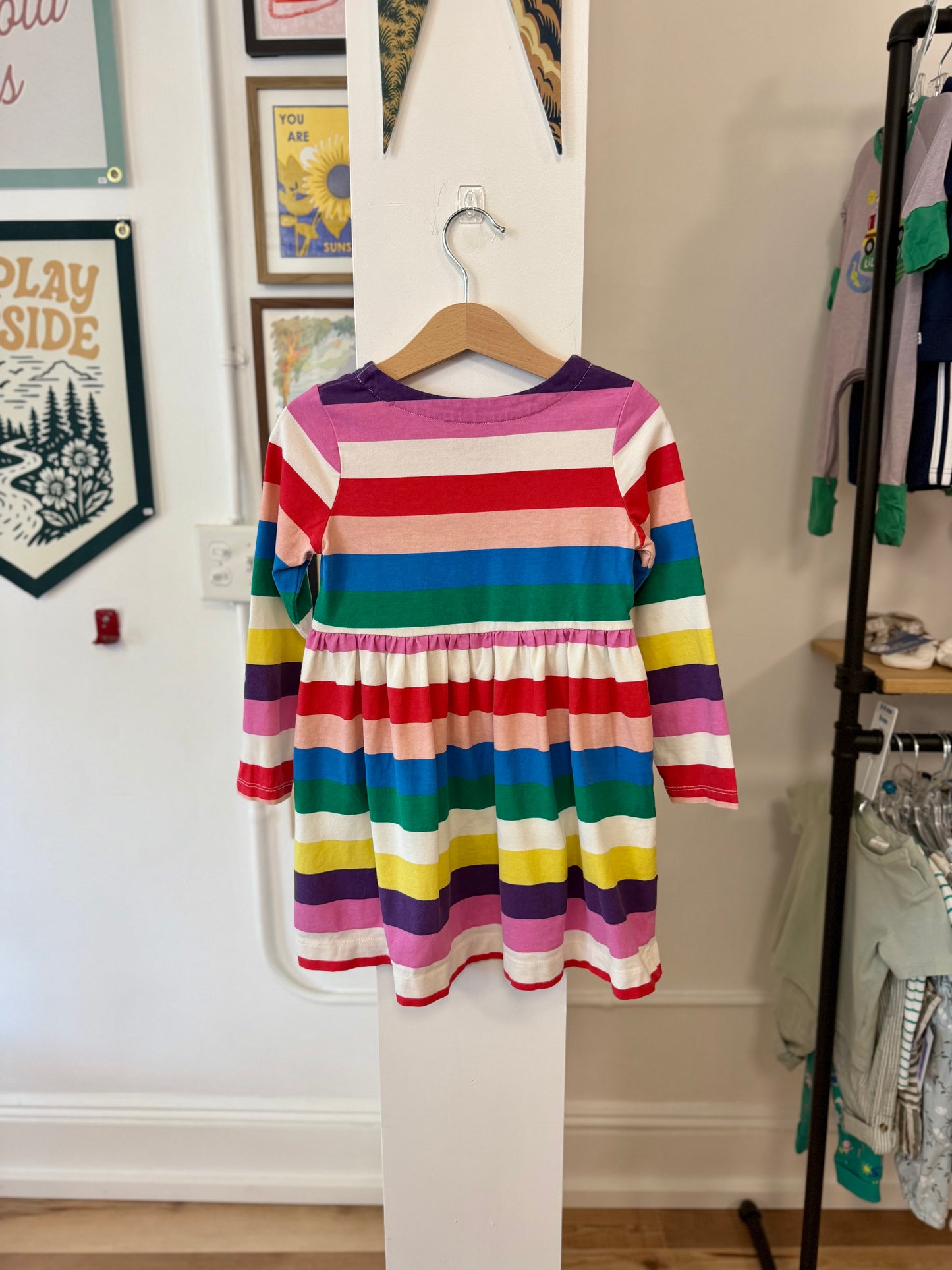 4-5, Boden, Blue, Bold colorful striped long-sleeve t-shirt dress