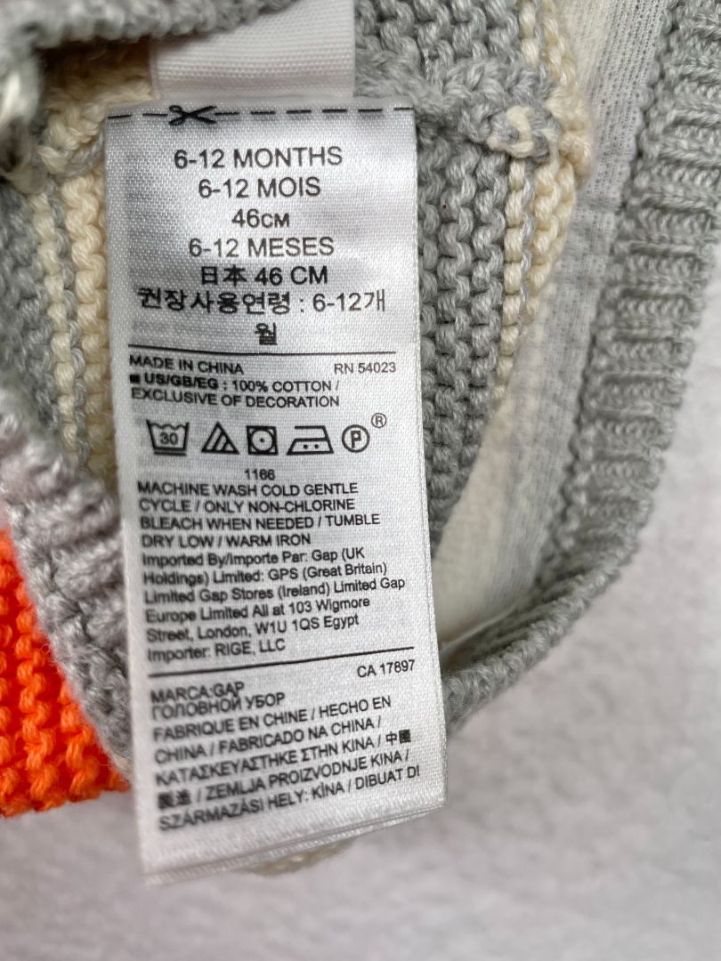 6-12 mo, babyGap, Cream, Knit monster beanie, orange horns