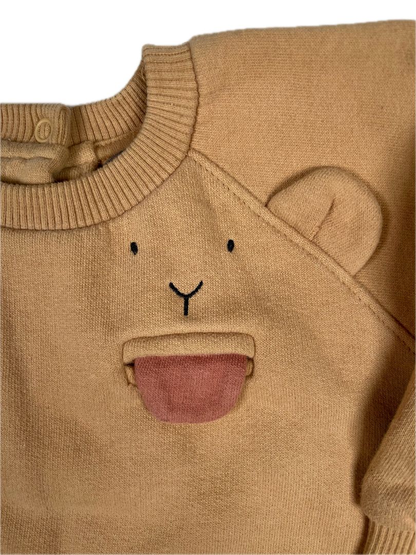 18 mo, Émile et Ida, Brown, Monkey sweatshirt w/ 3D ears and stick-out tongue pocket