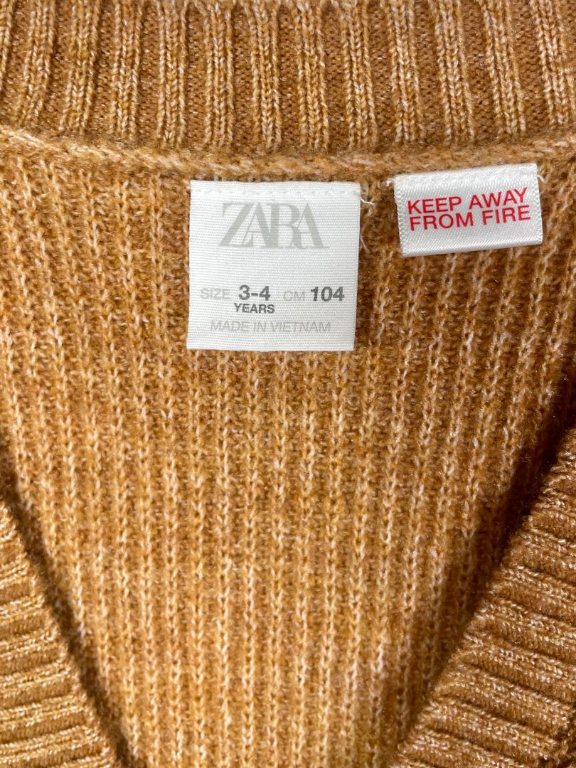 3-4, Zara, Brown, Soft blue striped button-up cardigan