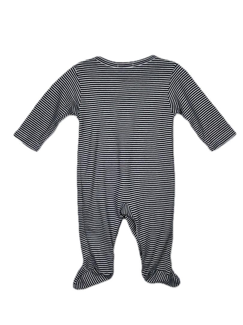 3-6 mo, Kissy Kissy, White, Super soft pima cotton bluish-black striped snap-up footed coverall