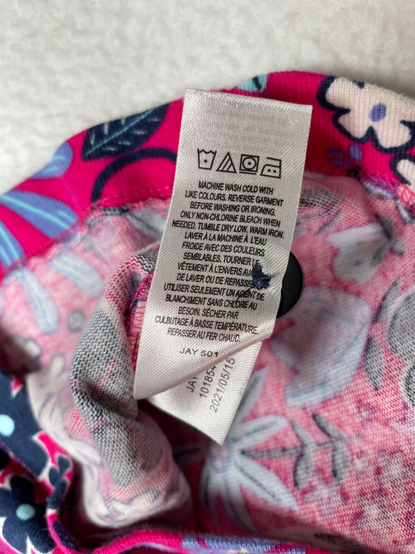 2/2T, Hatley, Pink, Blue/white floral long-sleeve dress, navy button collar, front pockets