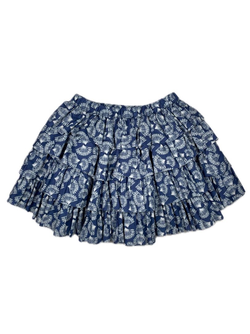 4/4T, Poppet & Fox, Blue, Tiered raw edge skirt, pull-on, fan print