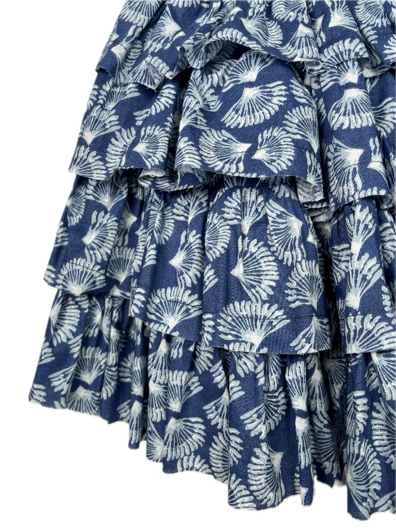 4/4T, Poppet & Fox, Blue, Tiered raw edge skirt, pull-on, fan print
