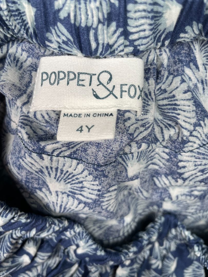 4/4T, Poppet & Fox, Blue, Tiered raw edge skirt, pull-on, fan print