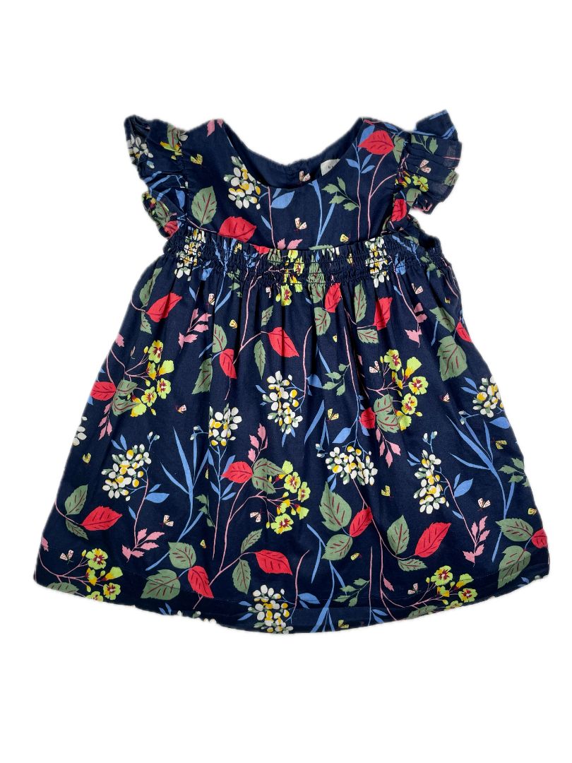 18-24 mo, babyGap, Blue, Flutter sleeve floral dress, smocked waist, red/green