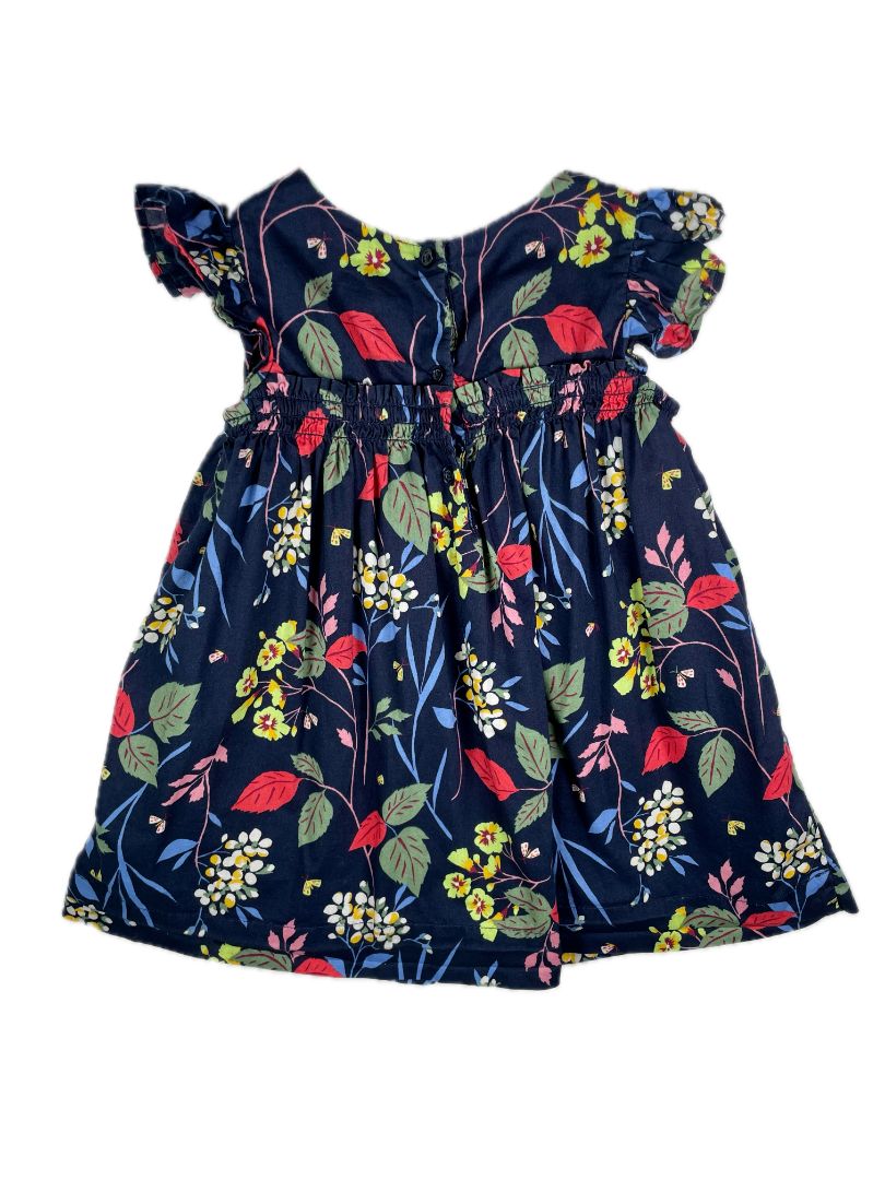 18-24 mo, babyGap, Blue, Flutter sleeve floral dress, smocked waist, red/green