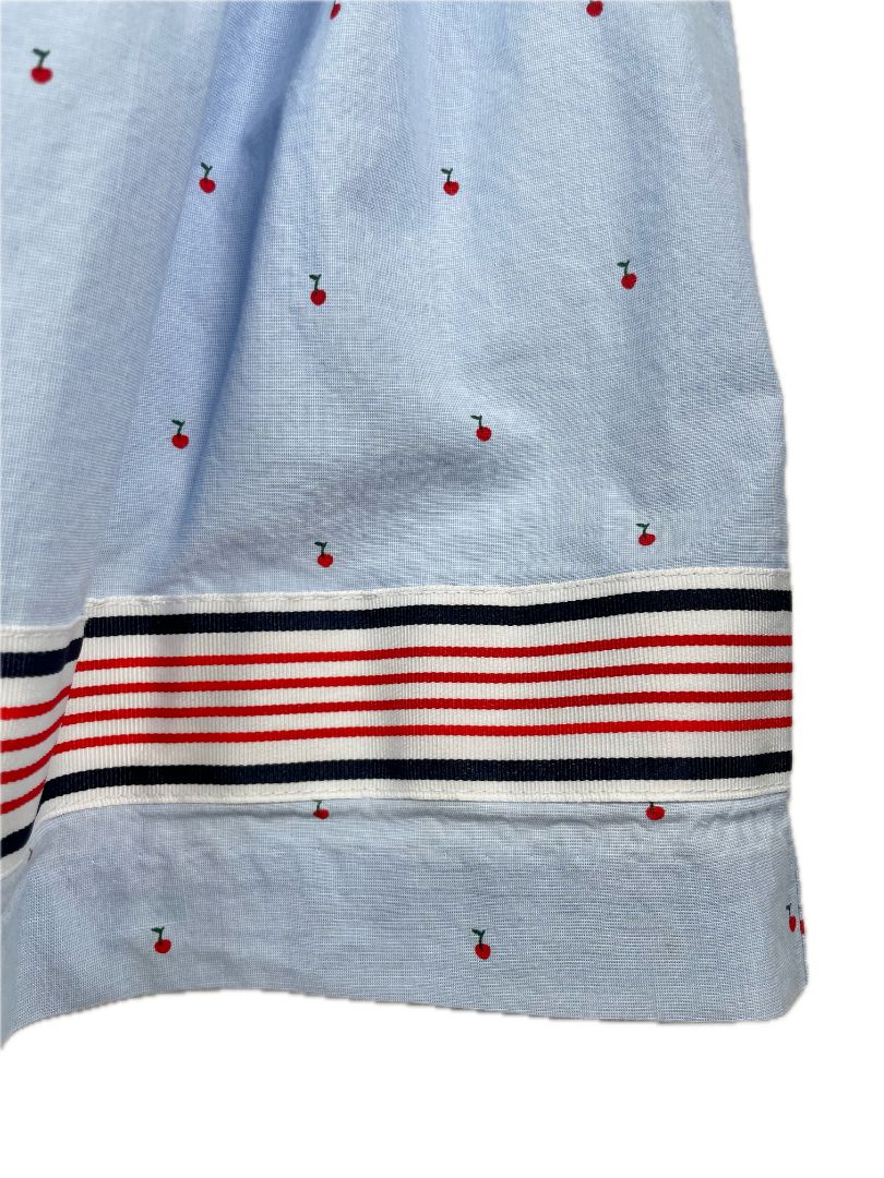 18-24 mo, Janie and Jack, Blue, Short-sleeve cherry dress w/ striped hem, bow + bloomers SET