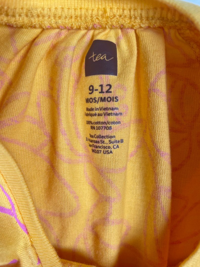 9-12 mo, Tea Collection, Yellow, Sleeveless dress w/ purple flowers