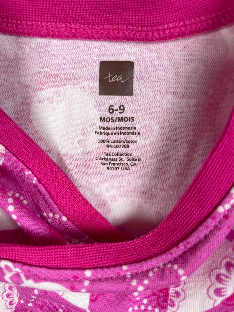 6-9 mo, Tea Collection, Pink, Flutter sleeve white lantern print dress