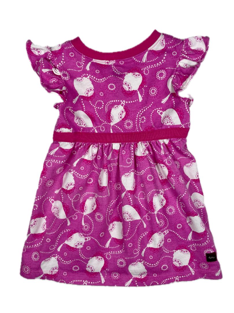 6-9 mo, Tea Collection, Pink, Flutter sleeve white lantern print dress