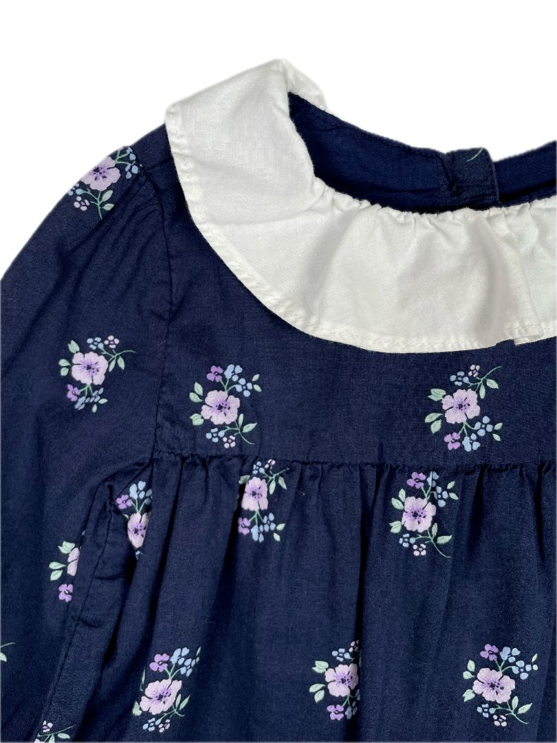 18-24 mo, Janie and Jack, Blue, Long-sleeve purple floral top w/ white ruffle collar