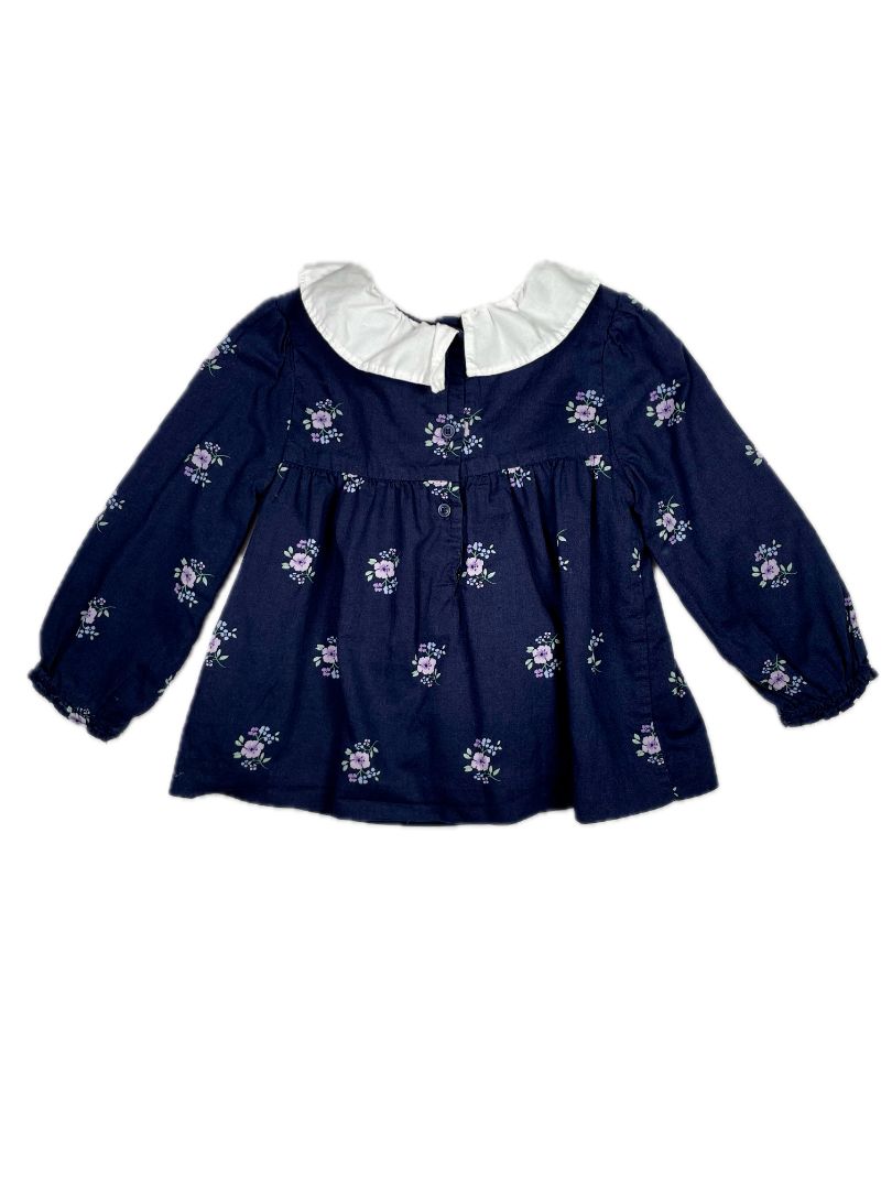 18-24 mo, Janie and Jack, Blue, Long-sleeve purple floral top w/ white ruffle collar