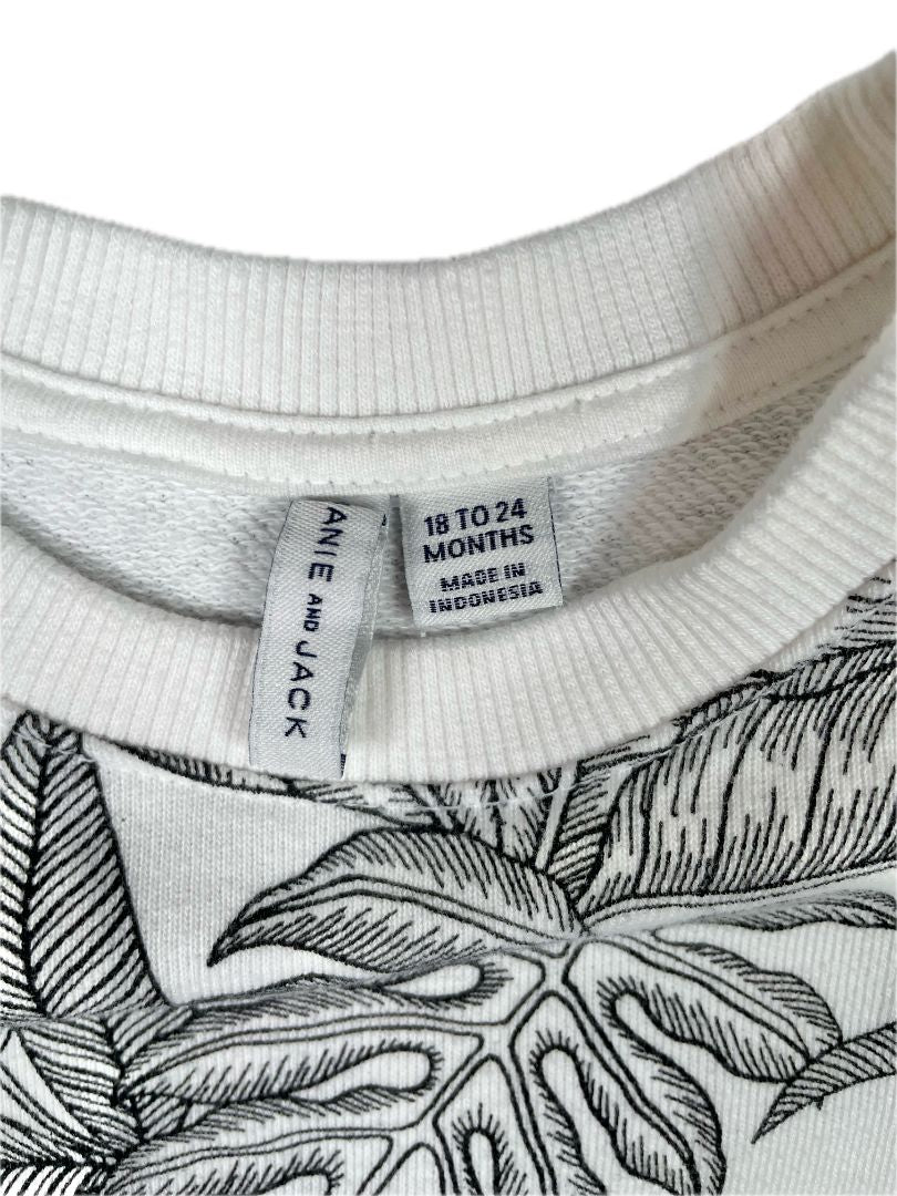 18-24 mo, Janie and Jack, White, Tropical print short-sleeve sweater