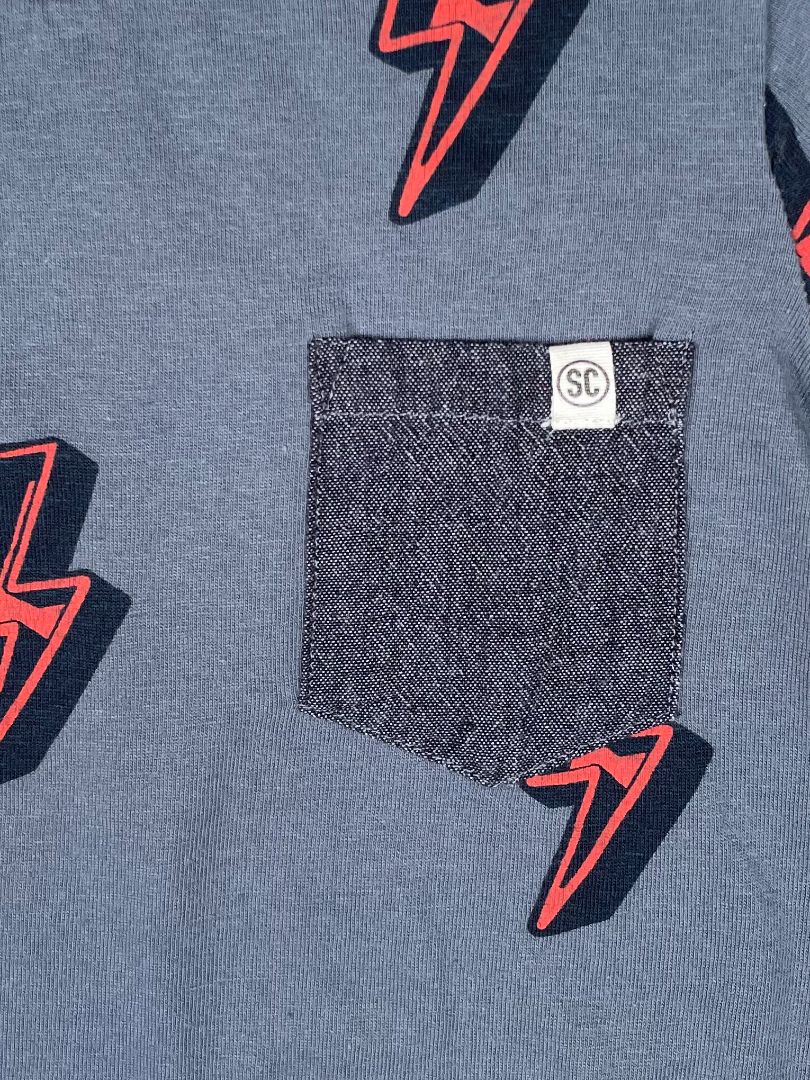 18 mo, Sovereign Code, Blue, Red lightning bolt t-shirt with pocket