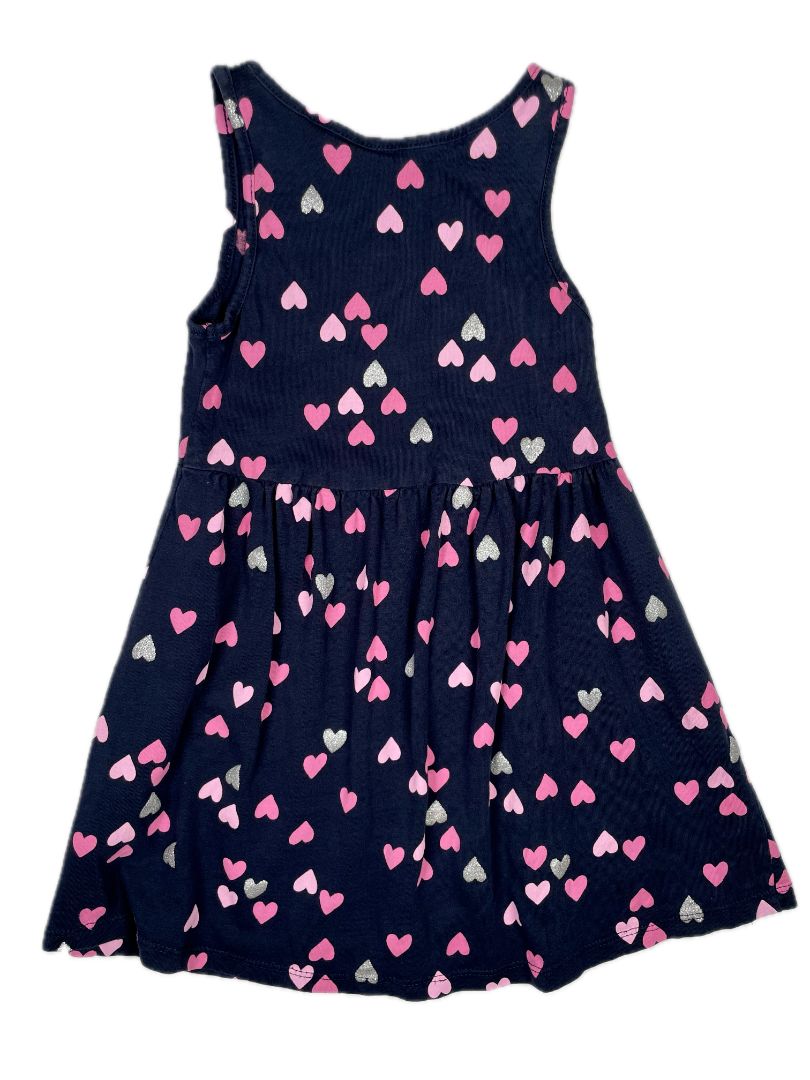2-4, H&M, Blue, Sleeveless heart print dress, pink/silver