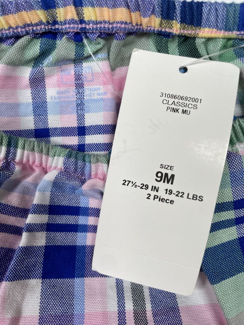 9 mo, Ralph Lauren, Pink, New w/ tags - Plaid cotton madras shirtdress + bloomer SET