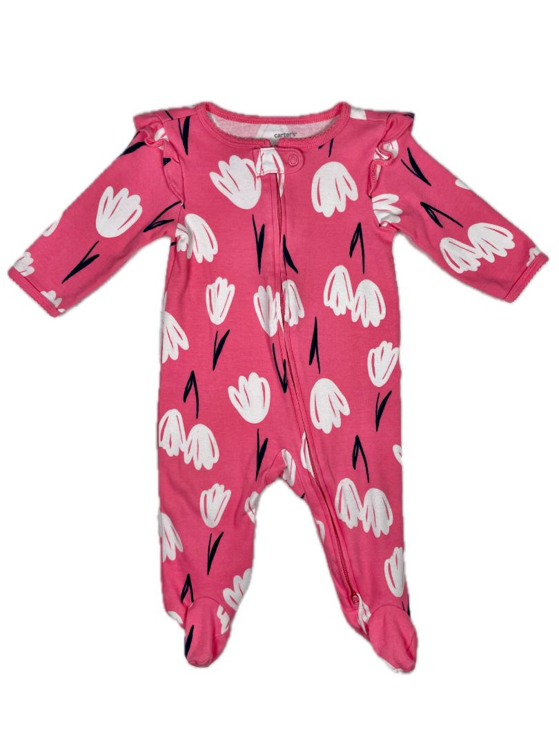 6 mo, Carter's, Pink, Tulip print long-sleeve footed coverall