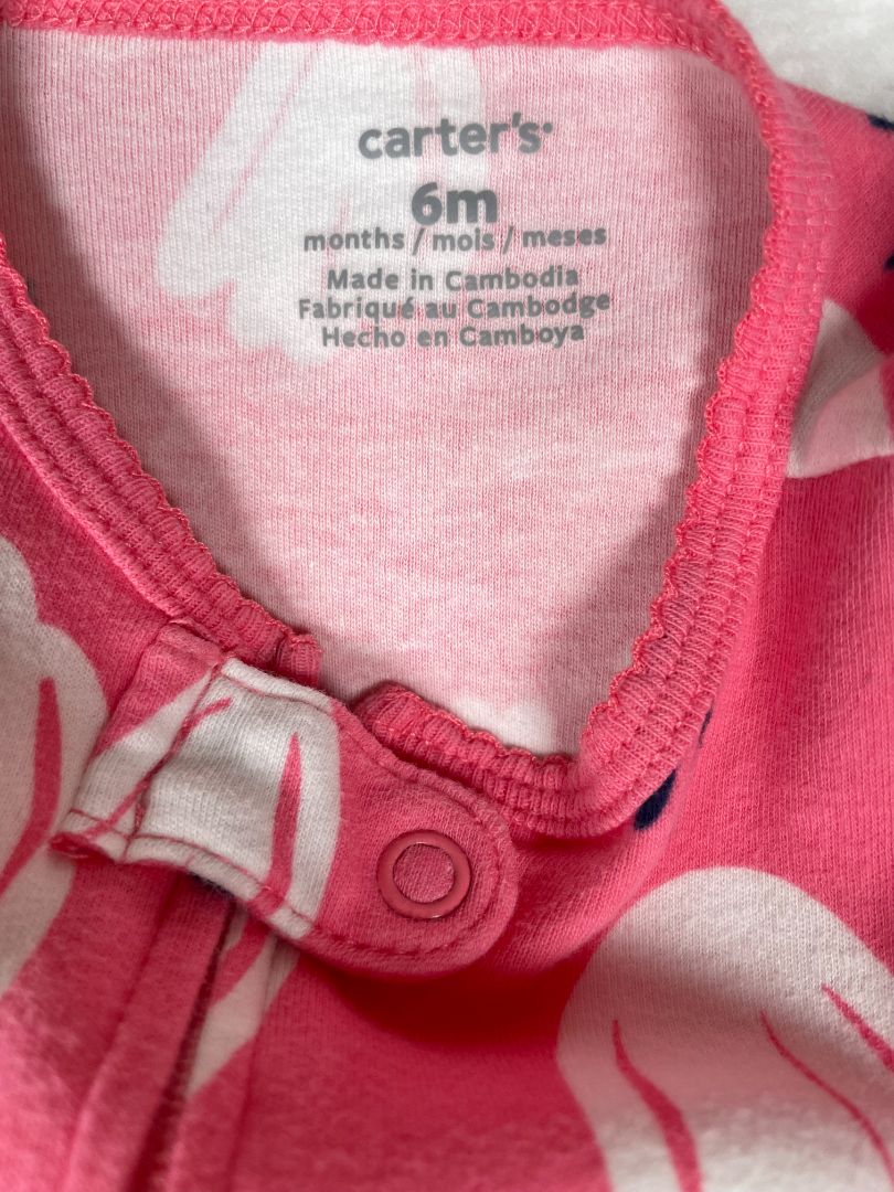 6 mo, Carter's, Pink, Tulip print long-sleeve footed coverall