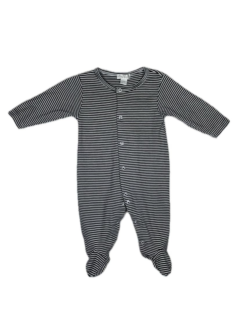 3-6 mo, Kissy Kissy, White, Super soft pima cotton bluish-black striped snap-up footed coverall