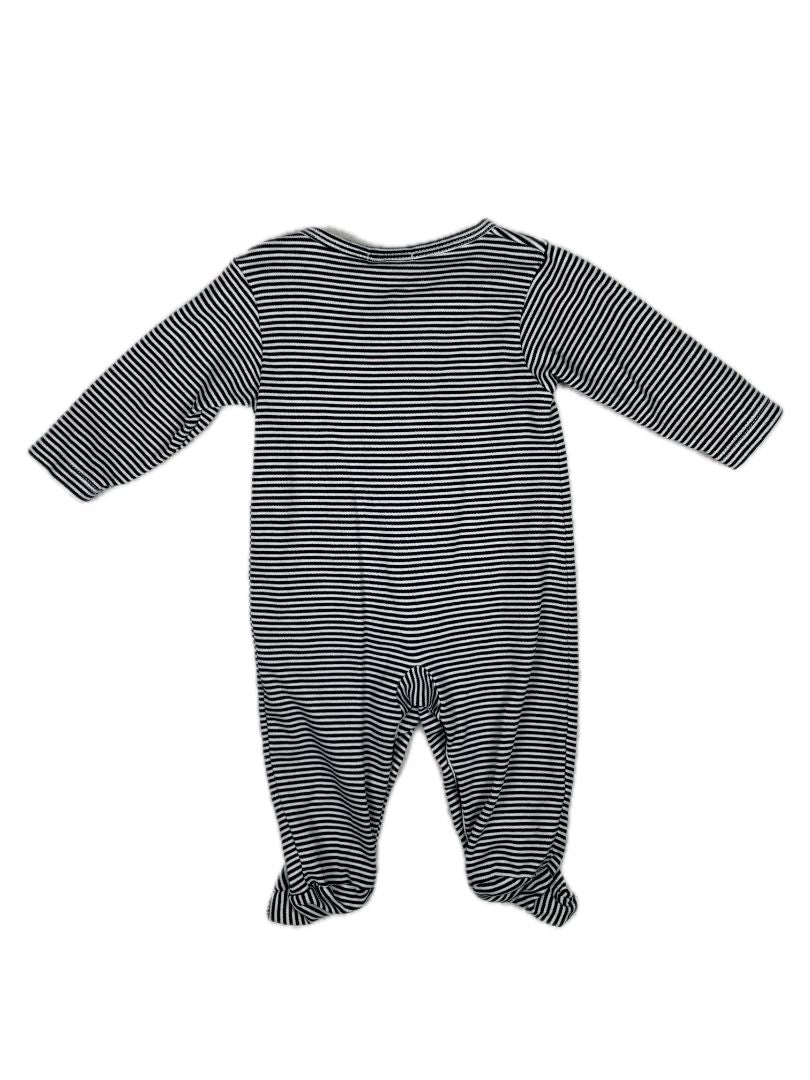 3-6 mo, Kissy Kissy, White, Super soft pima cotton bluish-black striped snap-up footed coverall