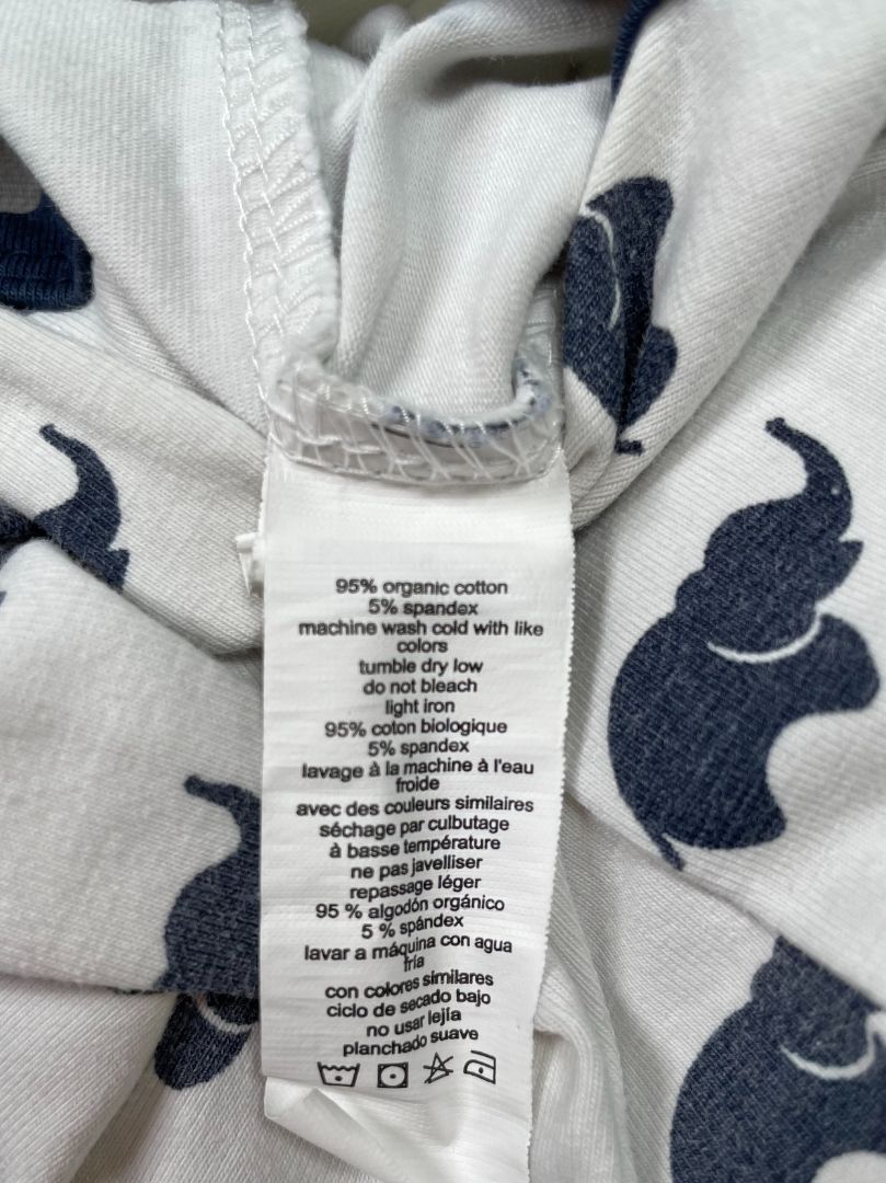 Newborn, Monica + Andy, White, Navy elephant snap-up coverall, fold-over feet, organic cotton + stretch