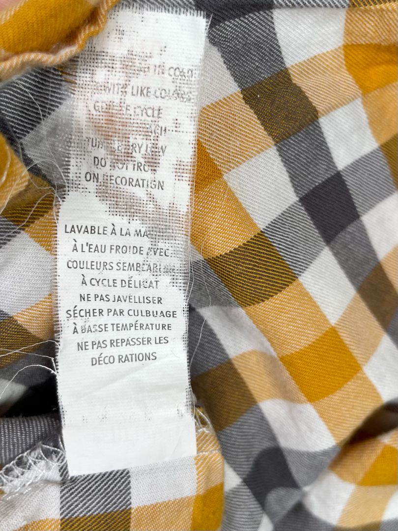 12 mo, Petit Lem, White, Yellow/black gingham long-sleeve button-up shirt