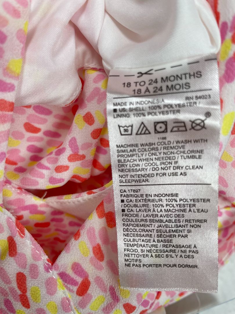 18-24 mo, Janie and Jack, Pink, New w/ tags - Sleeveless jumpsuit, red/yellow dash pattern, snap legs, bow collar