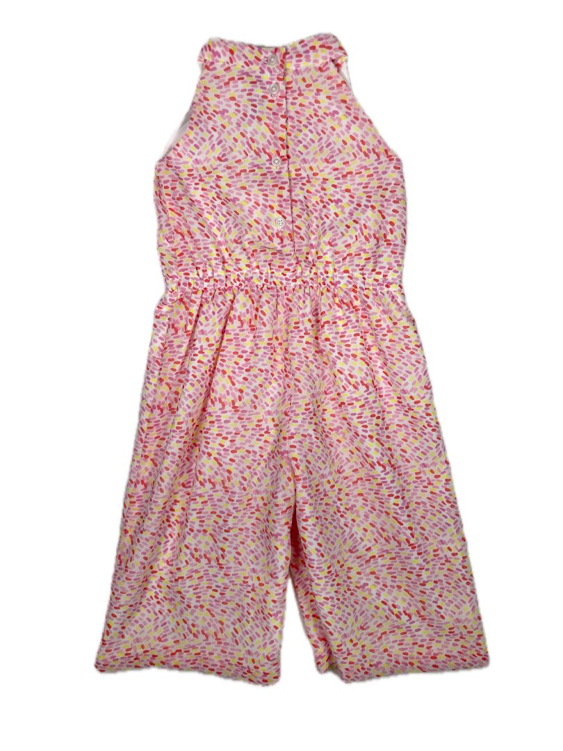 18-24 mo, Janie and Jack, Pink, New w/ tags - Sleeveless jumpsuit, red/yellow dash pattern, snap legs, bow collar