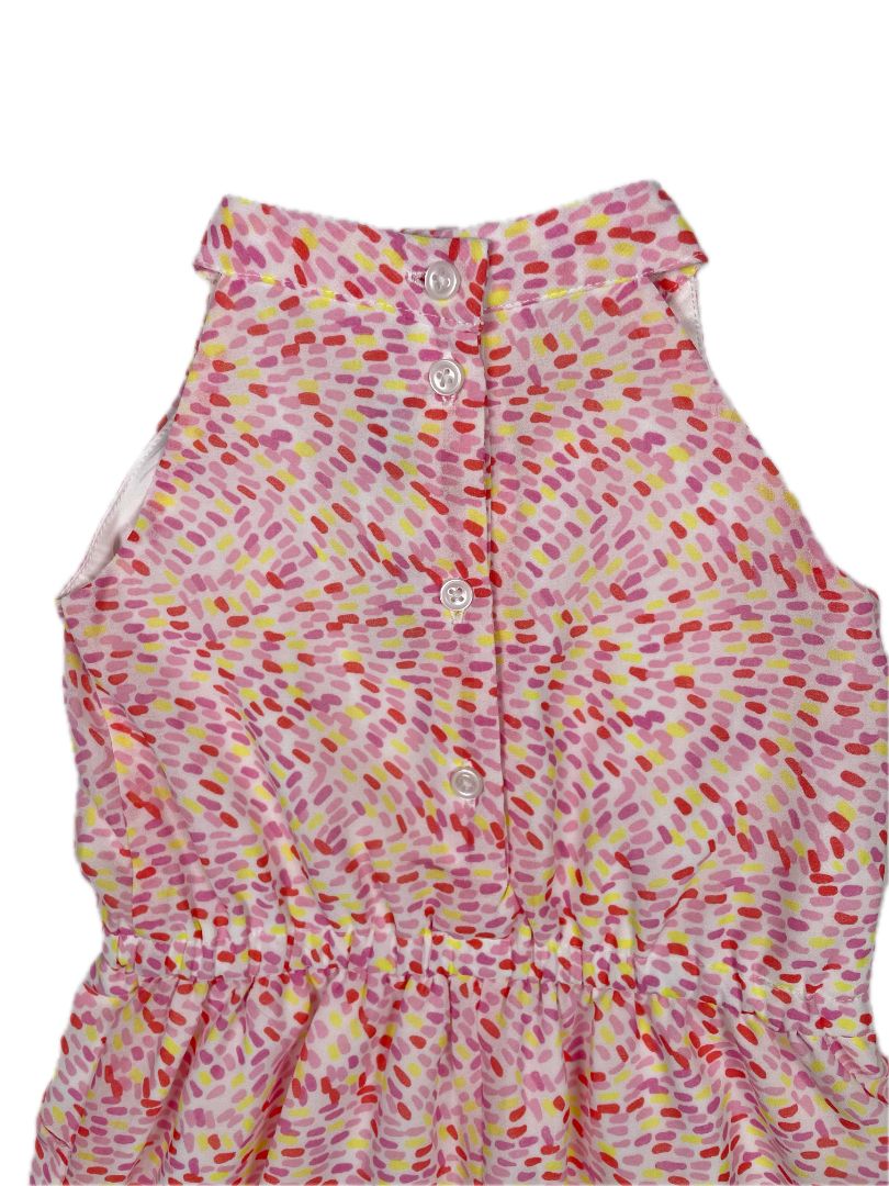 18-24 mo, Janie and Jack, Pink, New w/ tags - Sleeveless jumpsuit, red/yellow dash pattern, snap legs, bow collar