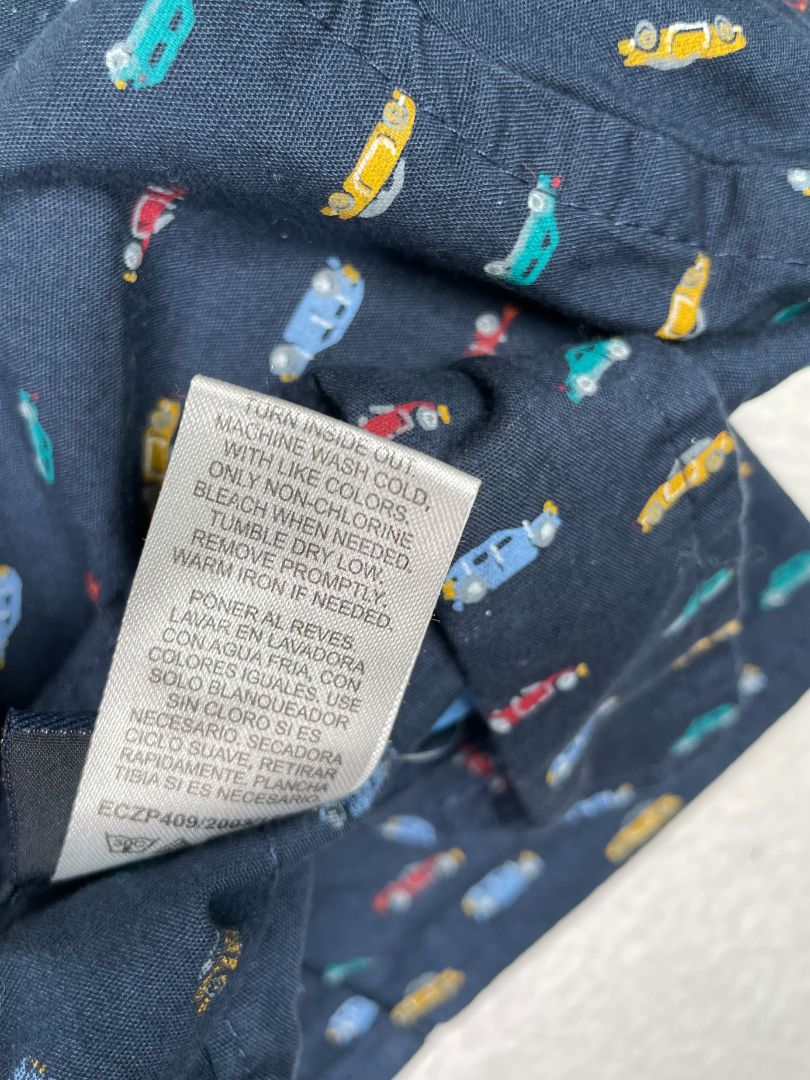 12 mo, Little Rebels, Blue, Car print short-sleeve button-up shirt