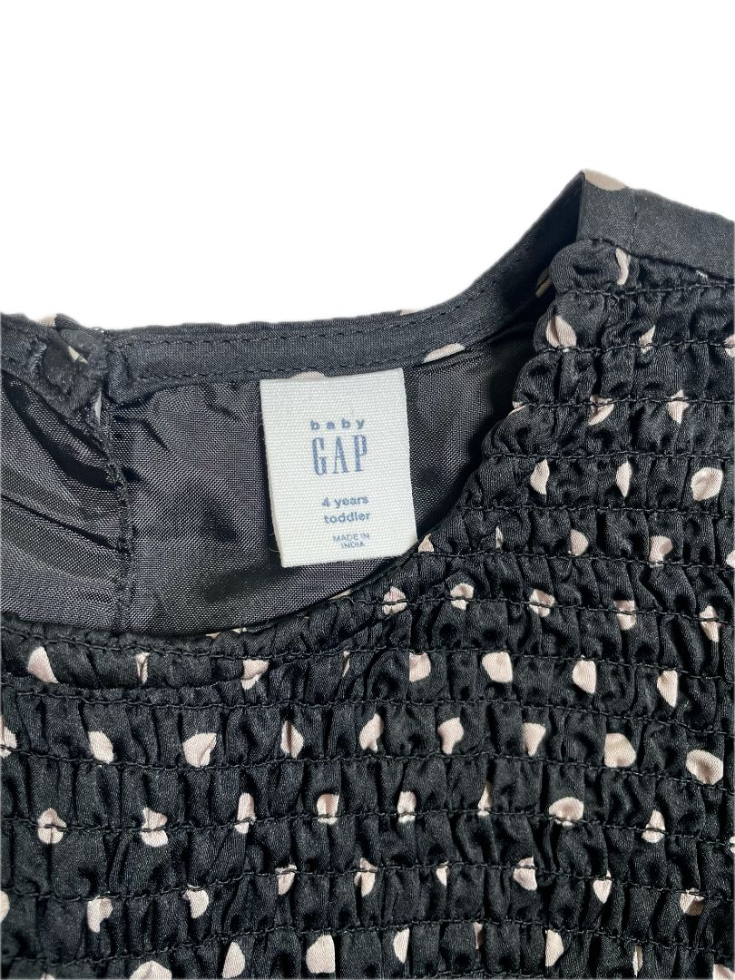 4/4T, babyGap, Black, Smocked polka dot long-sleeve dress