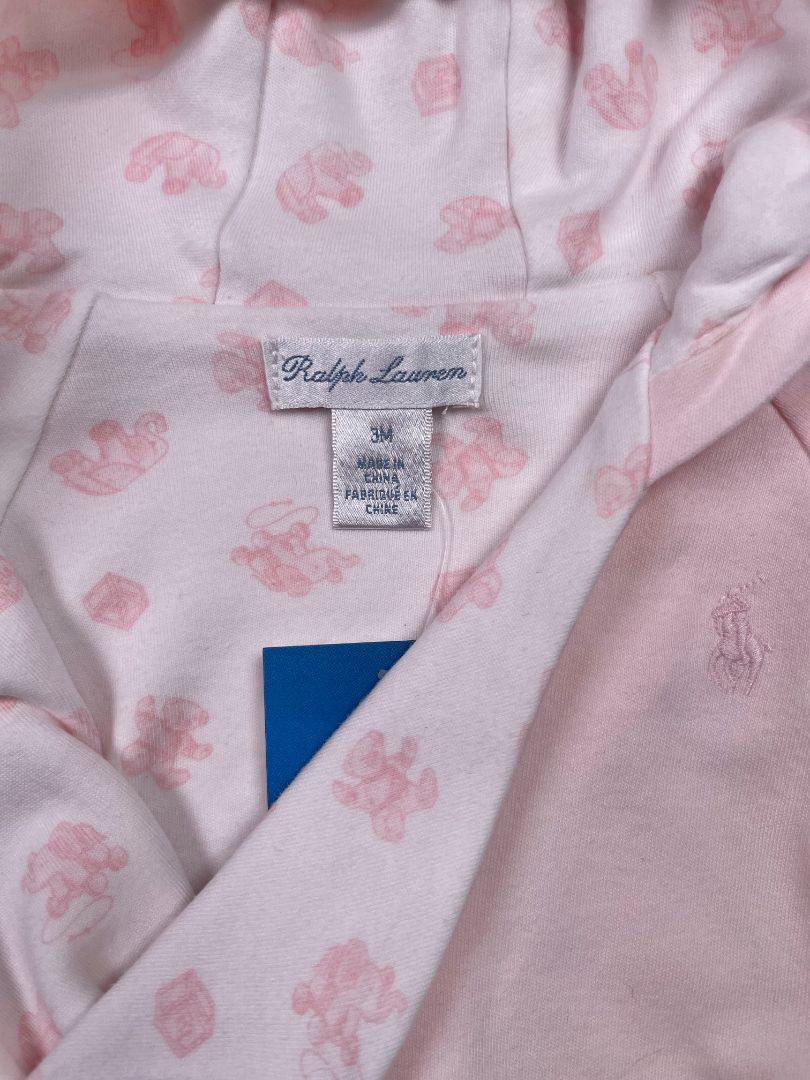 3 mo, Ralph Lauren, Pink, Hooded cotton jacket, baby toy print lining