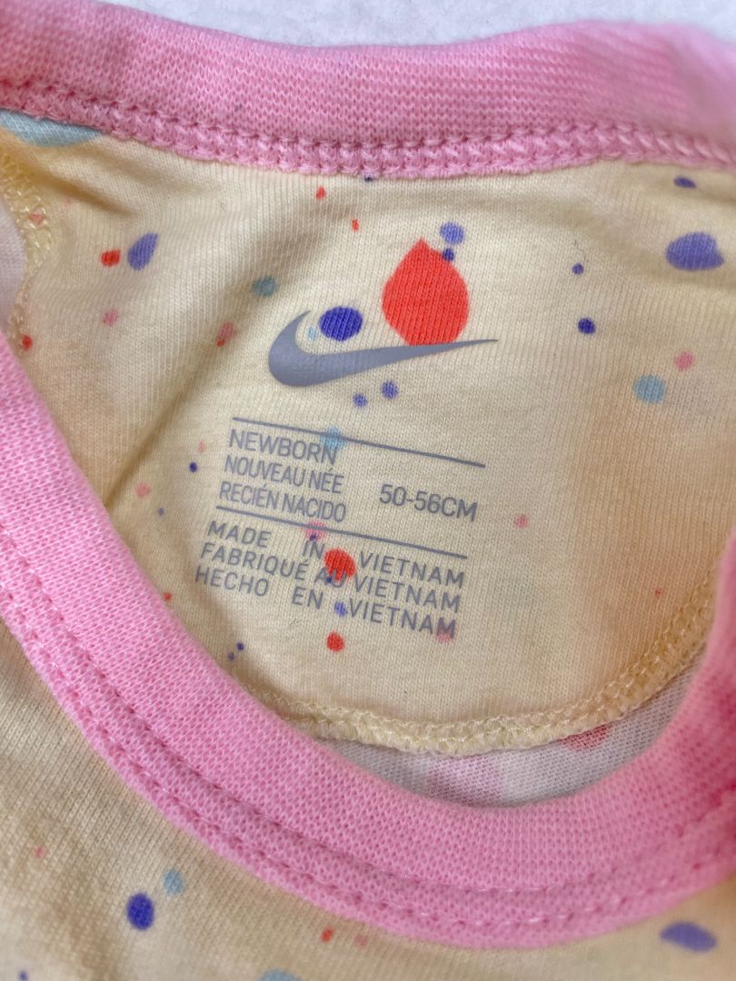 Newborn, Nike, Yellow, Colorful splatter print short-sleeve bodysuit, pink hems