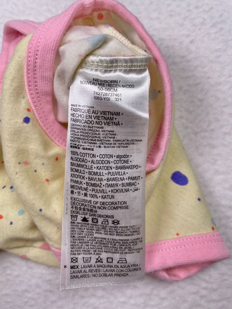 Newborn, Nike, Yellow, Colorful splatter print short-sleeve bodysuit, pink hems