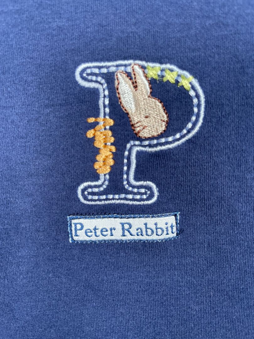 6-9 mo, The Original Peter Rabbit, Blue, Short-sleeve embroidered Peter Rabbit bodysuit, light blue trim
