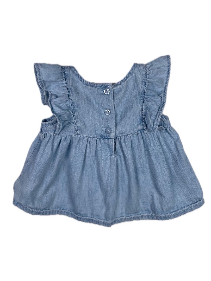 3-6 mo, babyGap, Blue, Flutter sleeve light denim top