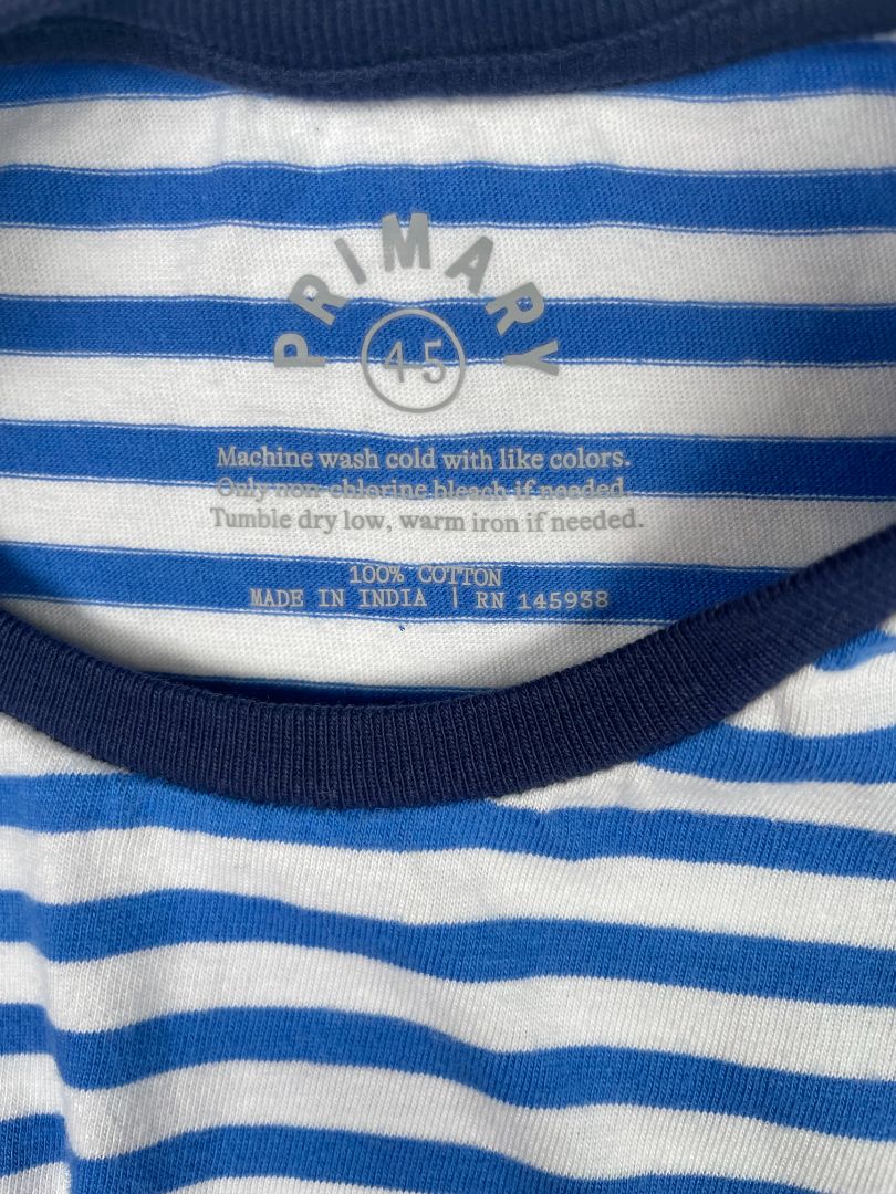 4-5, Primary, Blue, Flutter sleeve white-striped tee, navy neckline