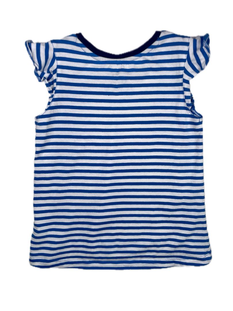 4-5, Primary, Blue, Flutter sleeve white-striped tee, navy neckline