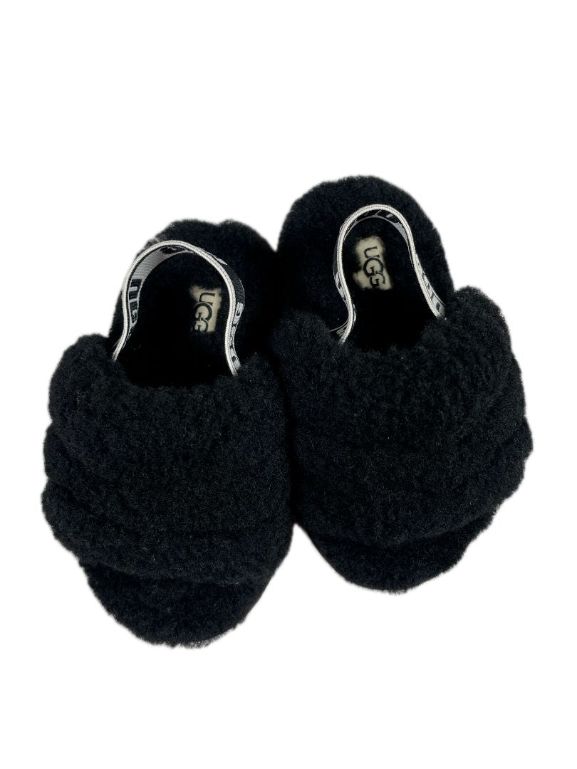 Size 7, UGG, Black, Fluff Yeah sheepskin slides / sandals