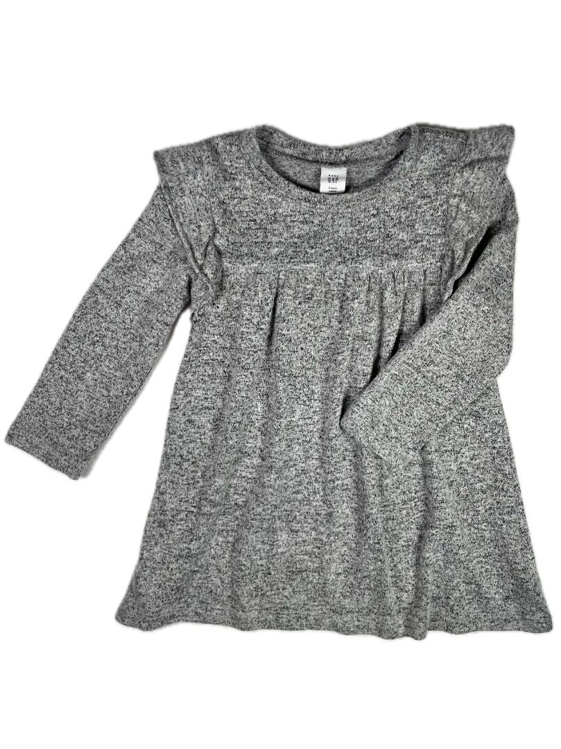 2/2T, babyGap, Grey, Heather soft stretch long-sleeve dress w/ ruffles at shoulders