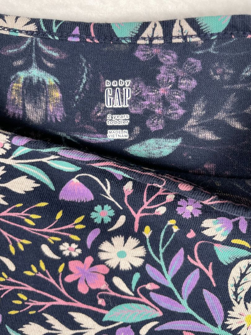 2/2T, babyGap, Blue, Purple floral long-sleeve shirt, peplum/ruffle bottom