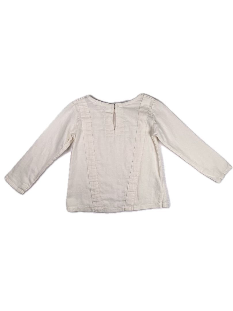 2-3, Mabo, Cream, Long-sleeve cotton blouse, vertical panels/seams, made in USA