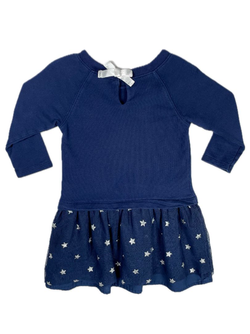3/3T, Carter's, Blue, Long-sleeve sweatshirt dress w/ silver star tulle skirt